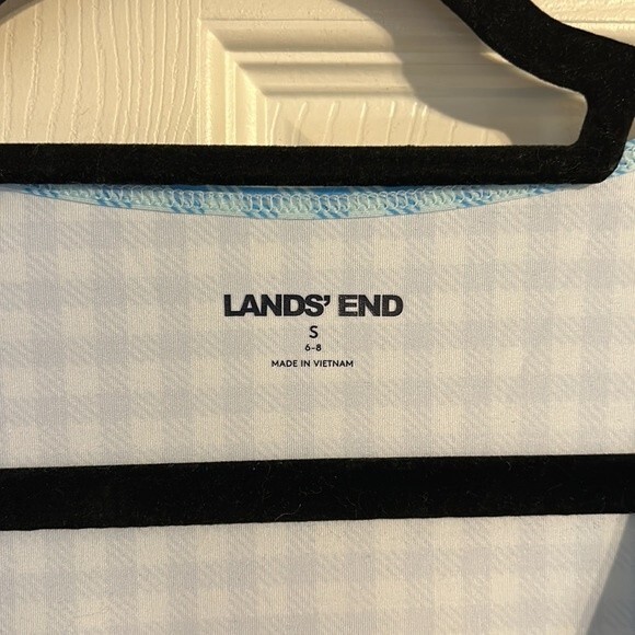 LANDS' END UPF 50 Blue White Checkered Wrap V-Neck Swim Cover-Up Rash Guard NWOT - Picture 4 of 7